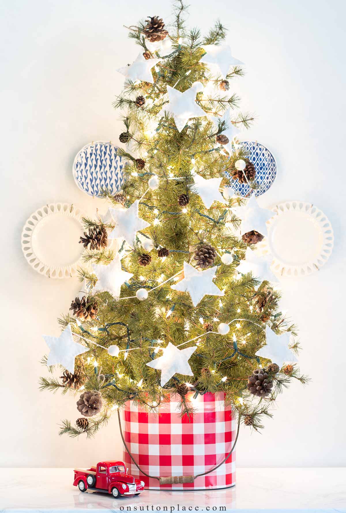 tabletop tree with star christmas tree garland