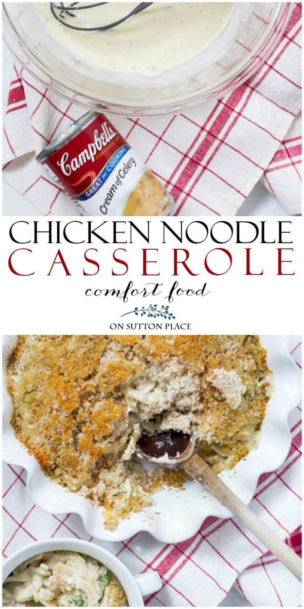 easy chicken noodle casserole recipe pin This easy chicken noodle casserole recipe is sure to become a family favorite. Makes a quick week night dinner or Sunday supper. Uses rotisserie chicken from the deli!