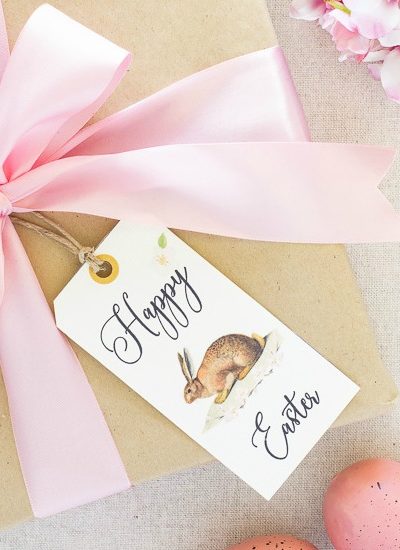 printable happy easter gift tag on wrapped present fi