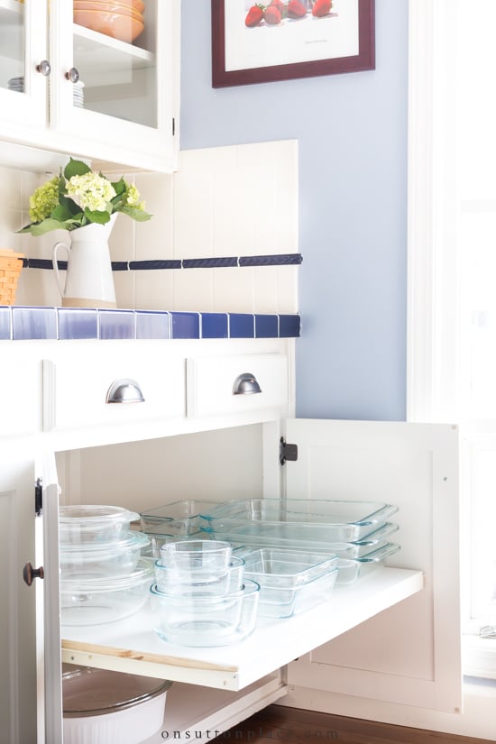 pyrex in kitchen cabinet pull out shelf
