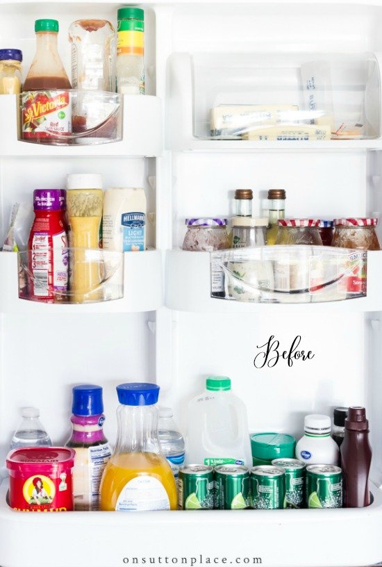 1inside of refrigerator door unorganized