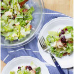 romaine salad recipe with cranberries and pear pin with text