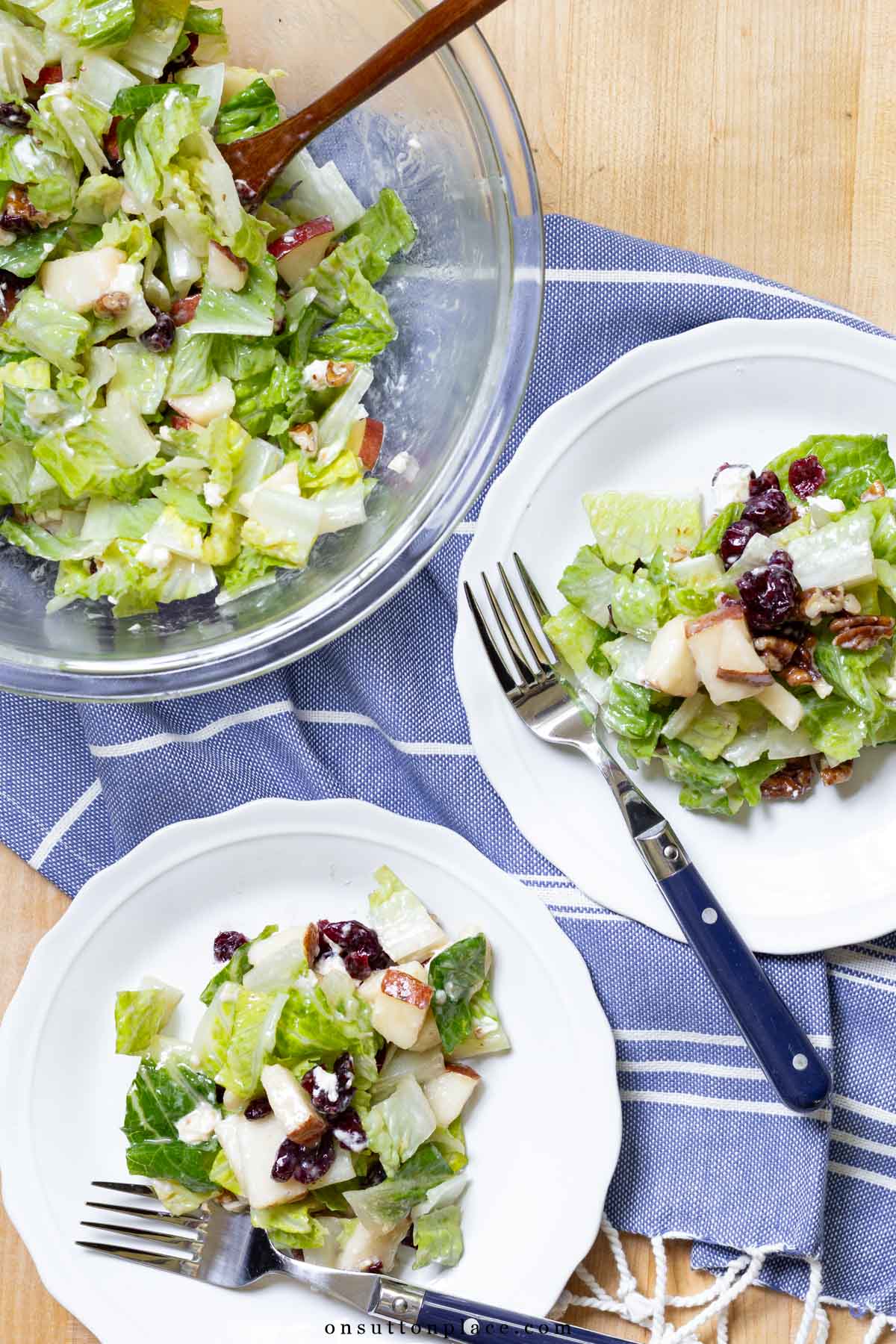 servings of cranberry pear romaine salad