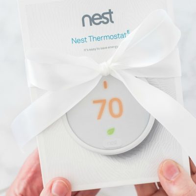 energy efficient nest thermostat in box with bow fi