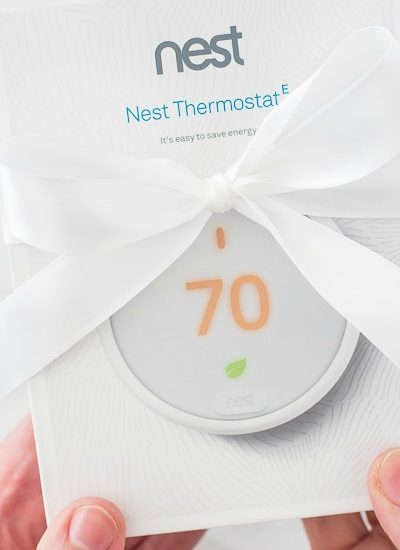 energy efficient nest thermostat in box with bow fi