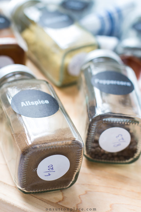 Are your spice storage containers unorganized & hard to find? Stop searching! Use these clever spice storage ideas to keep your spices fresh and accessible. spice storage containers with date labels
