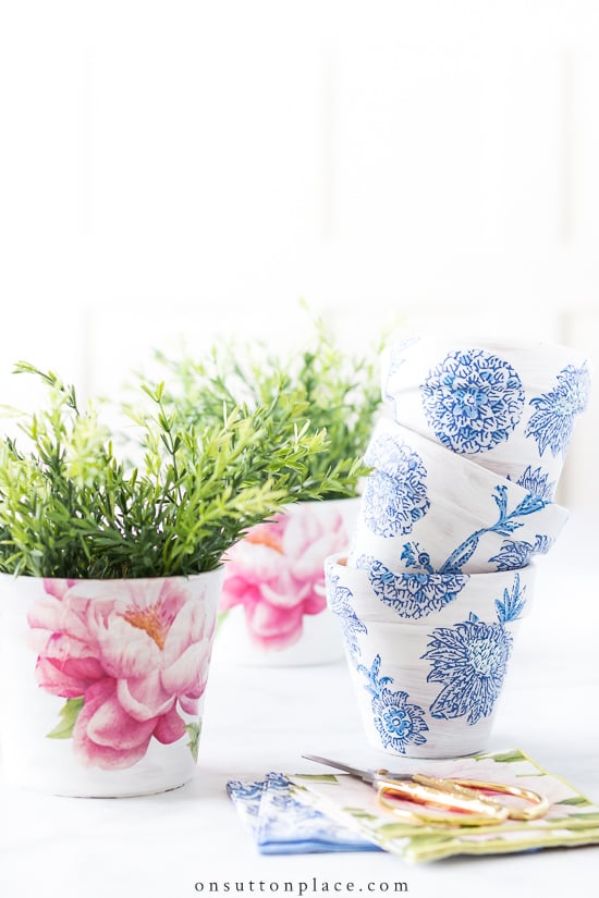 How to Mod Podge fabric to transform a plant pot - Once a Duckling