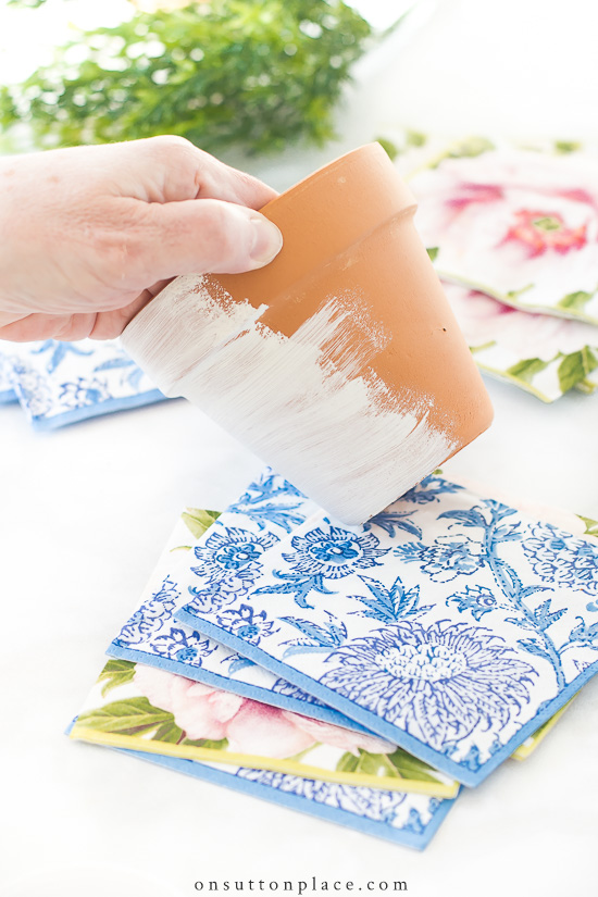 How to mod podge a terra cotta pot with fabric