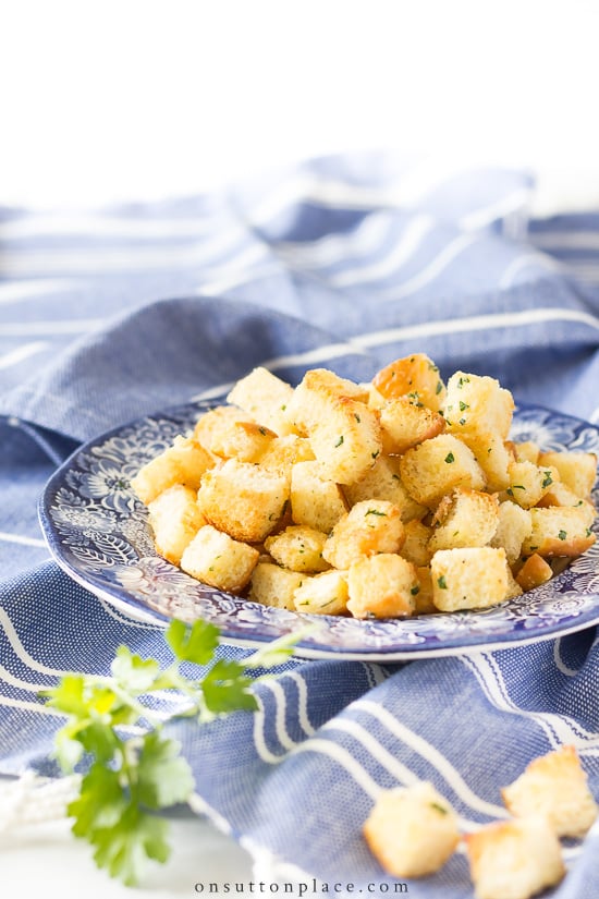 homemade croutons in bowl
