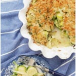 baked zucchini gratin recipe pin with text