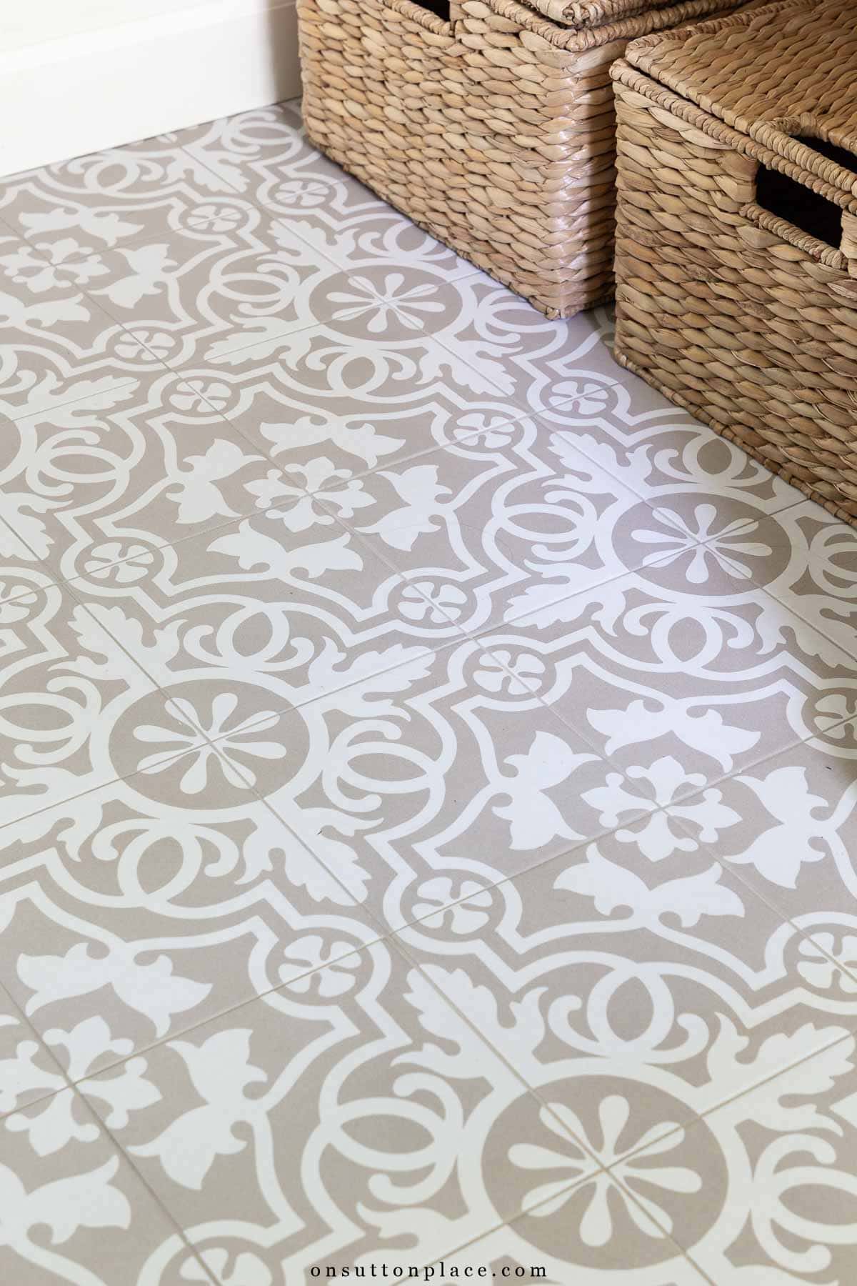 small bathroom remodel patterned tile floor