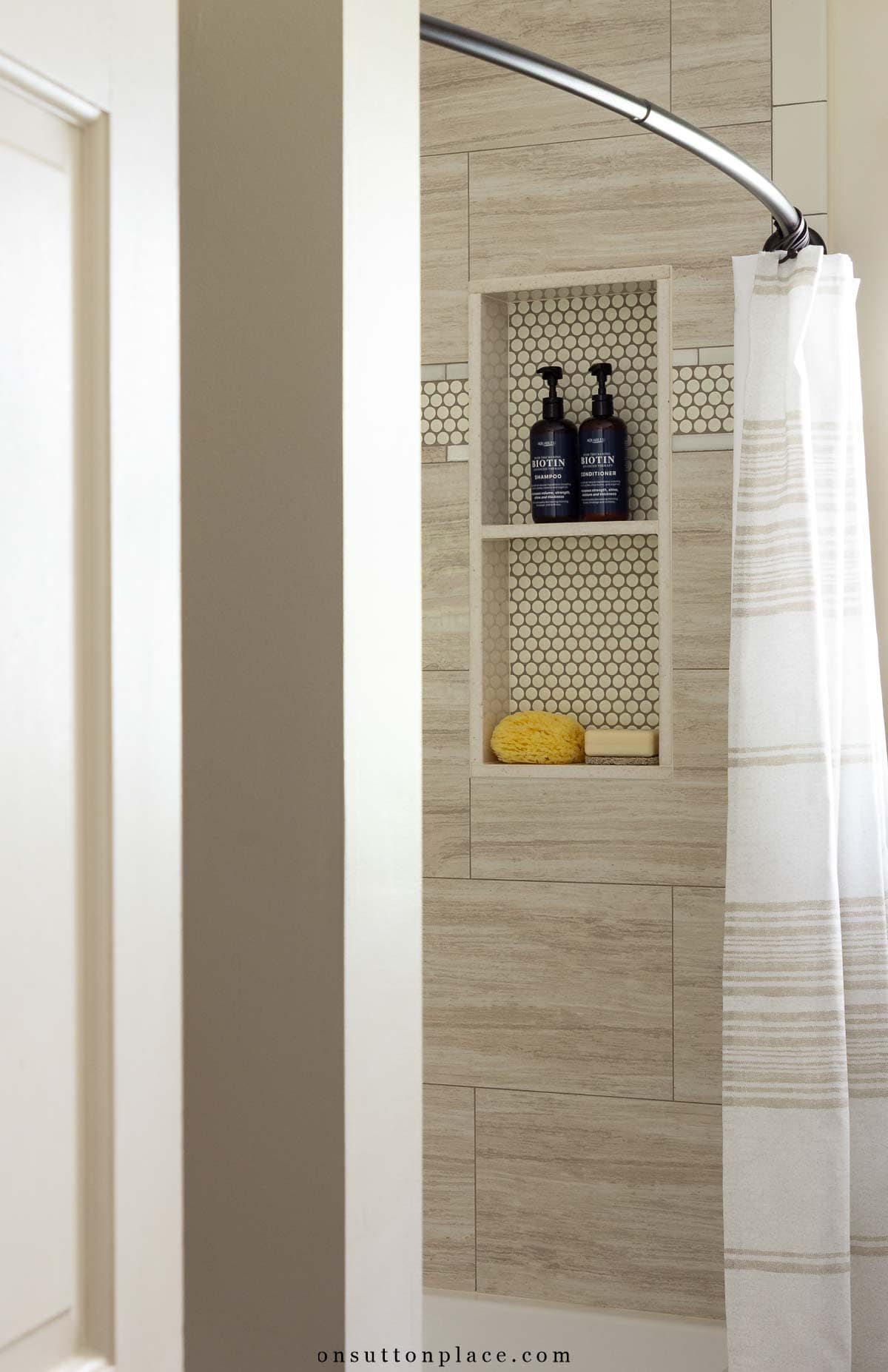small bathroom remodel tub surround with tile niche