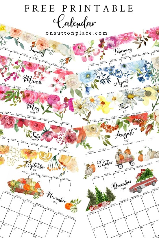 free printable calendar 2021 floral