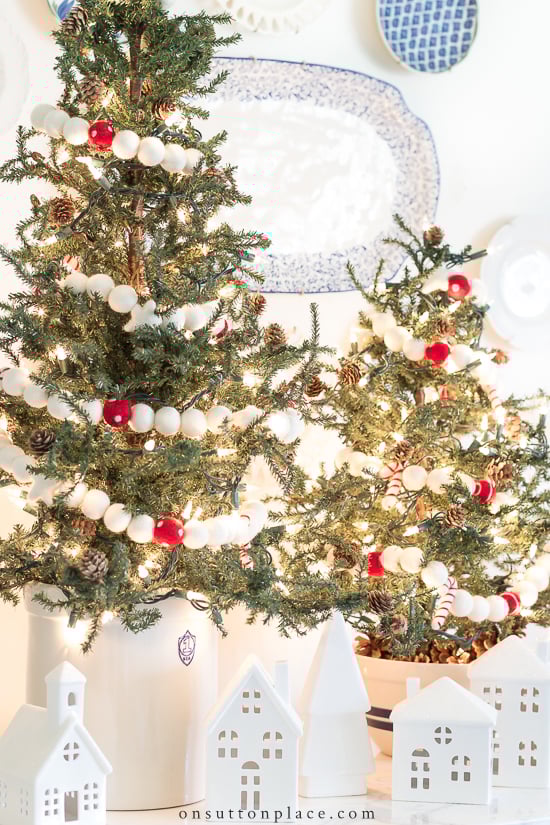 small christmas trees in stoneware