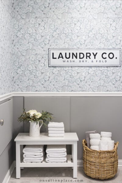 Laundry Room Makeover with Peel & Stick Wallpaper - On Sutton Place