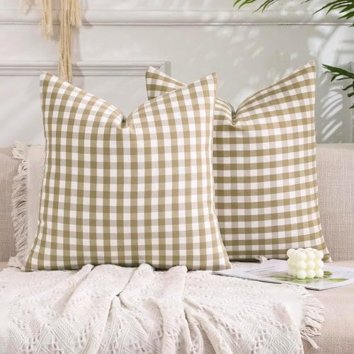 khaki gingham neutral pillow covers