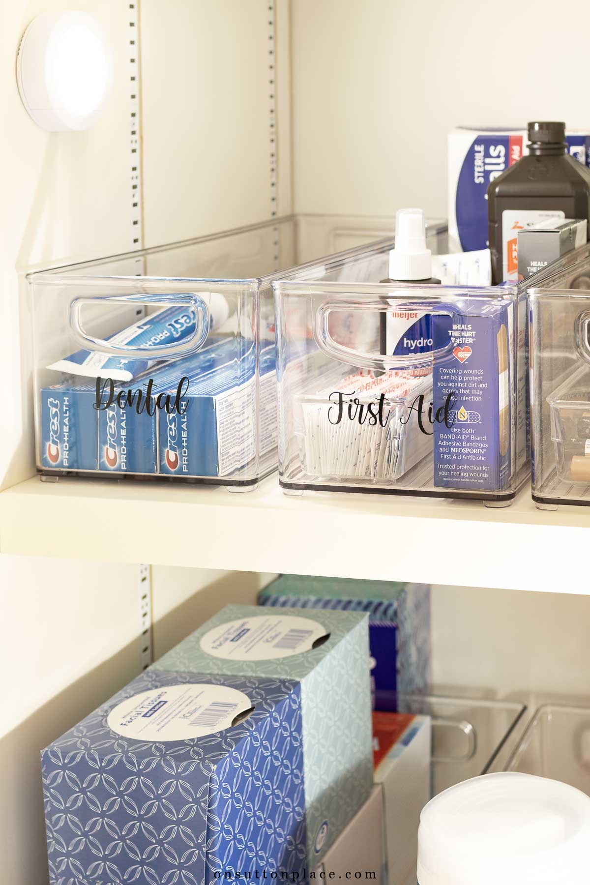 mdesign bins on shelves for small closet makeover