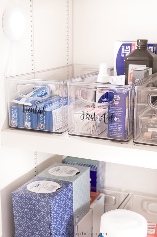 small closet makeover with clear mdesign bins