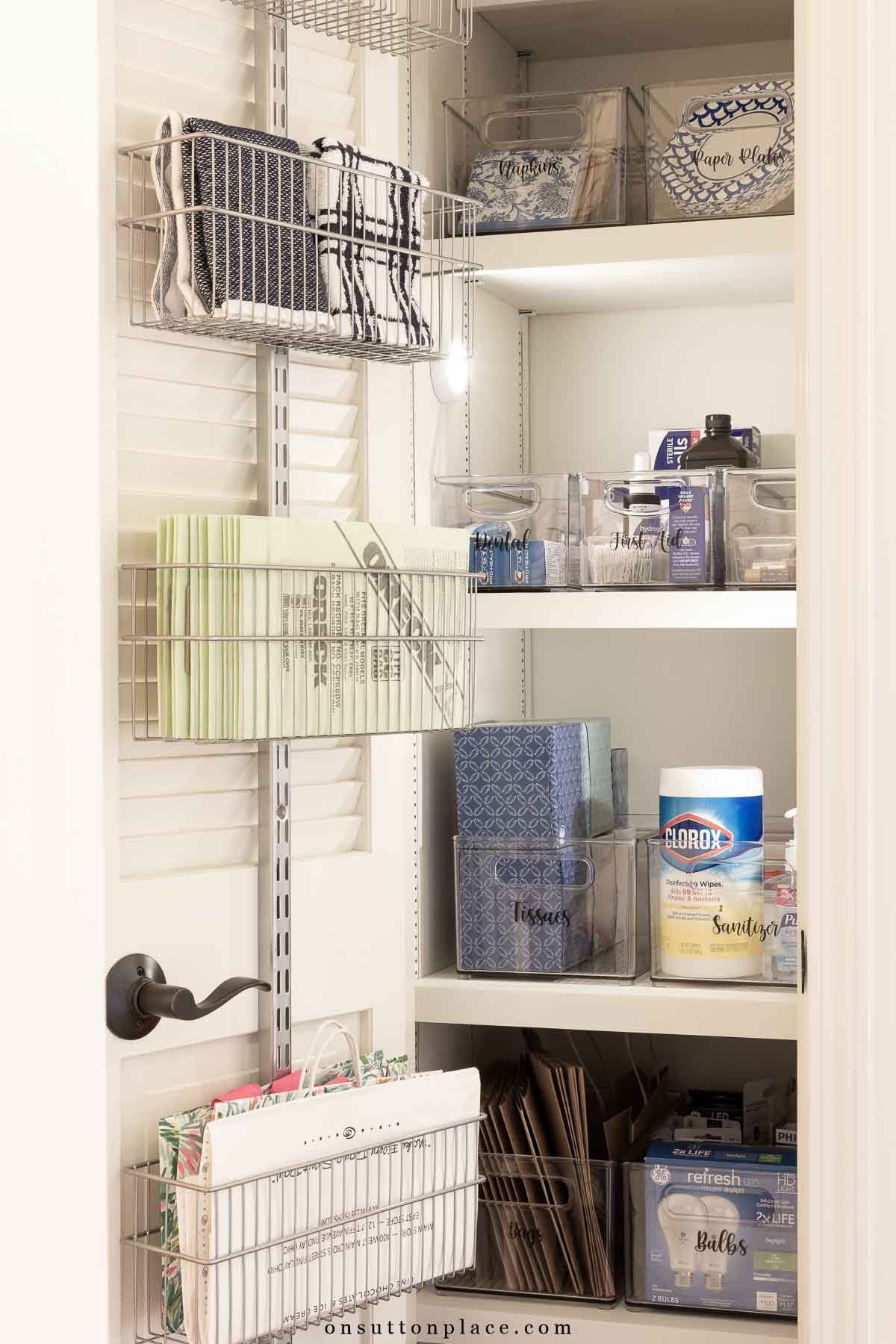 small closet makeover with elfa rack and mdesign bins