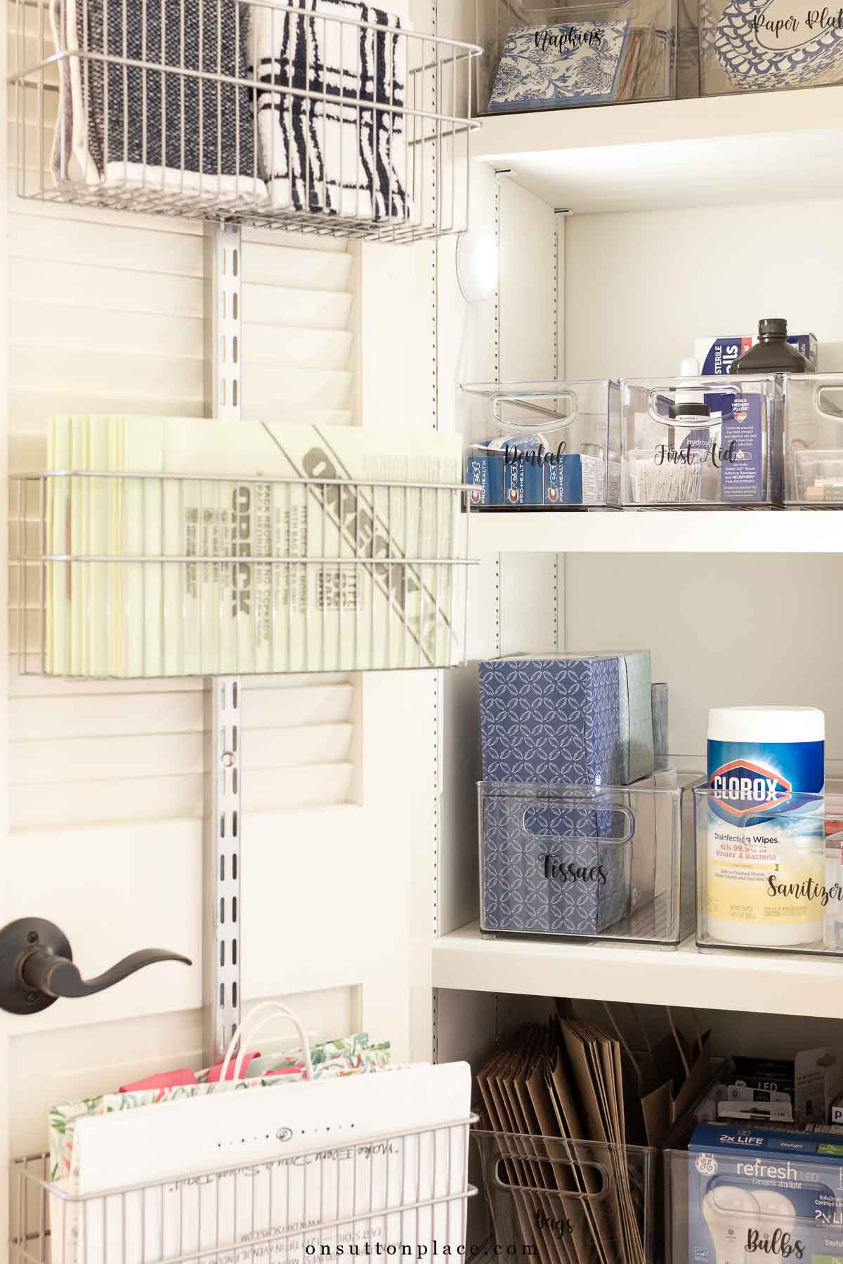 small closet makeover with mdesign bins and elfa rack