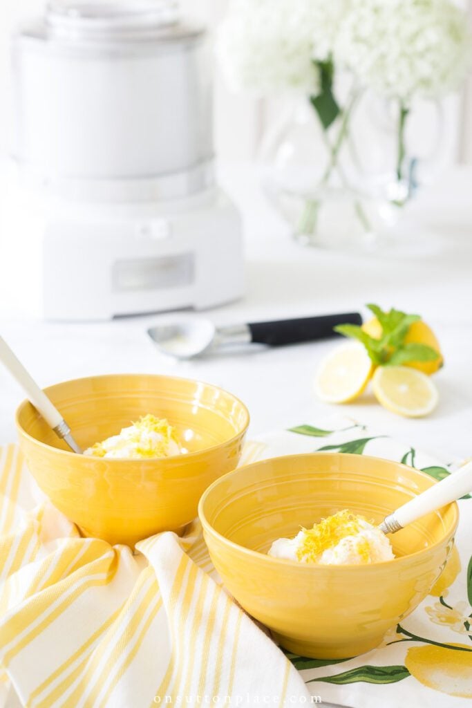 This homemade lemon ice cream recipe is so easy, and it's the perfect summer dessert. All you need to make it are fresh ingredients and a Cuisinart Ice Cream Maker!