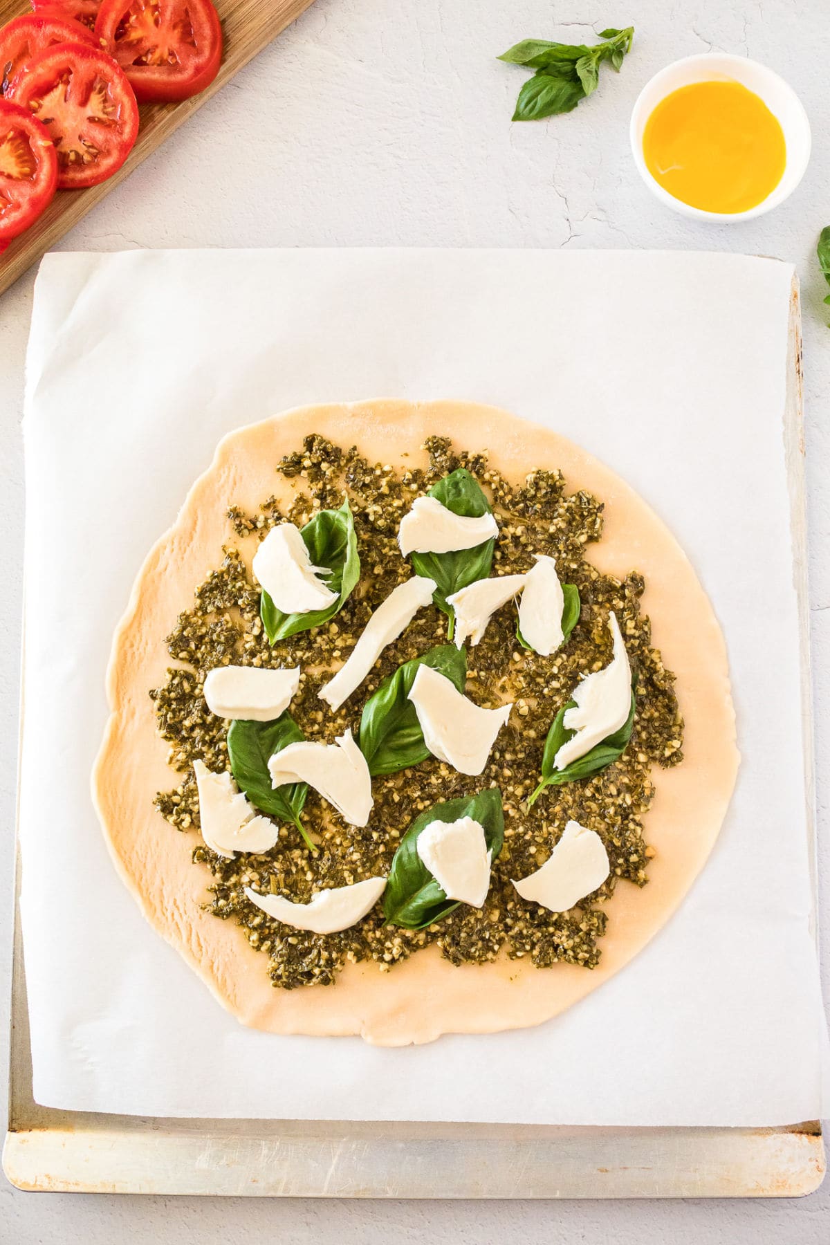 tomato galette recipe with pie crust pesto basil mozarella