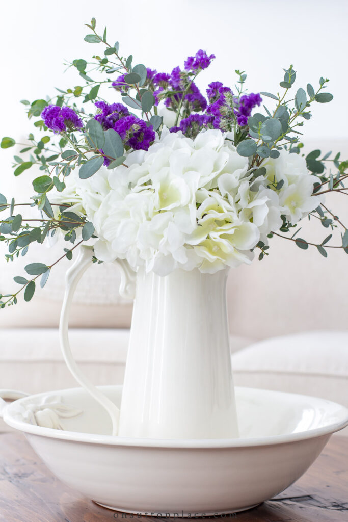 faux-hydrangeas-with-statice-and-eucalyptus-in-pitcher-1