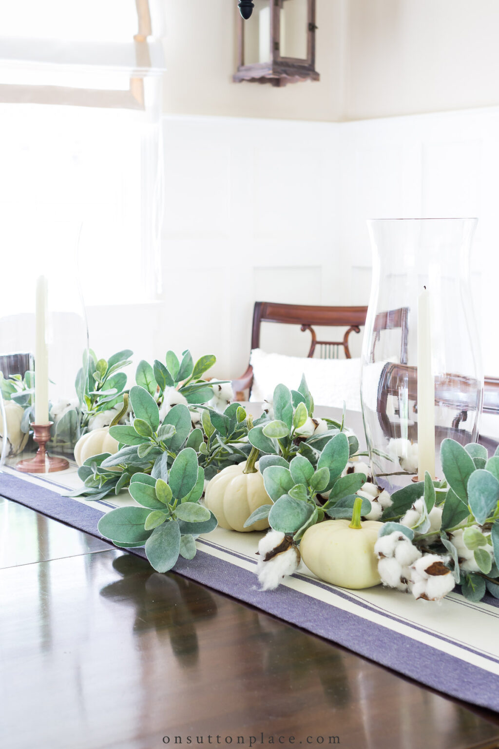 Fall Garland with Lamb's Ear + Cotton Bolls On Sutton Place