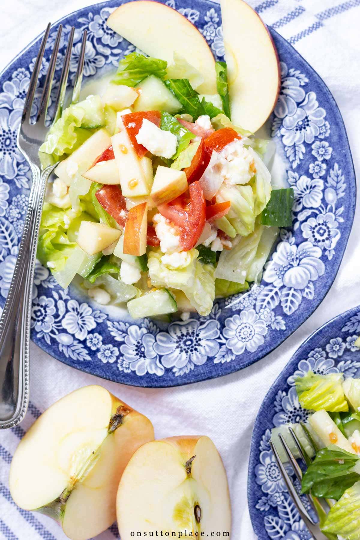 romaine salad recipe on liberty blue plates
