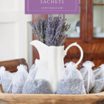 diy lavender sachets in wood dough bowl pin with text box