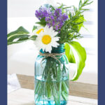 arranging garden flowers and herbs pin with border