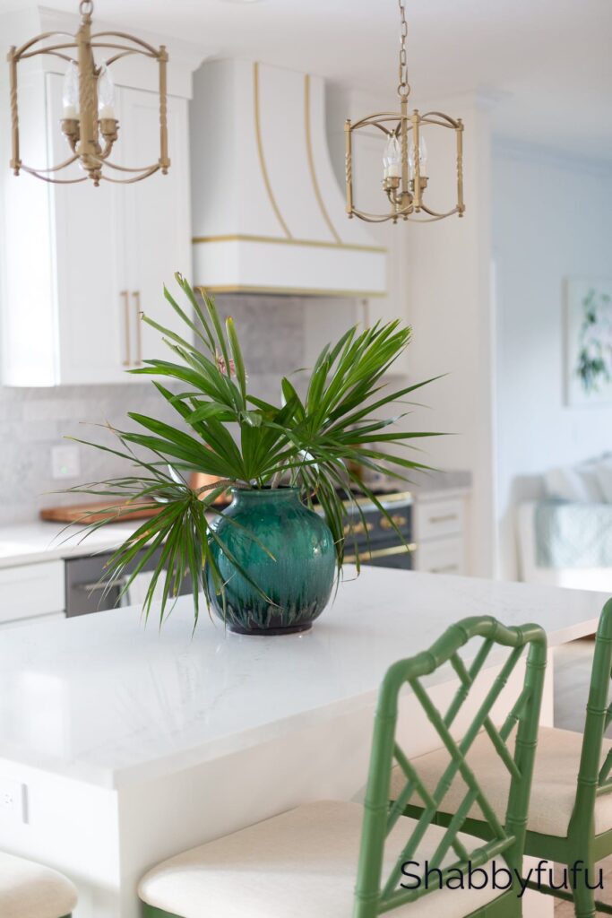 newly remodeled white kitchen with gold lights shabbyfufu