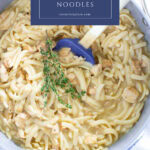 chicken and noodles recipe semi homemade pin with text box