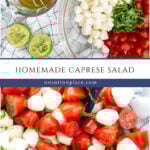caprese salad recipe with cherry tomatoes collage pin