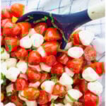 caprese salad recipe with cherry tomatoes pin with text