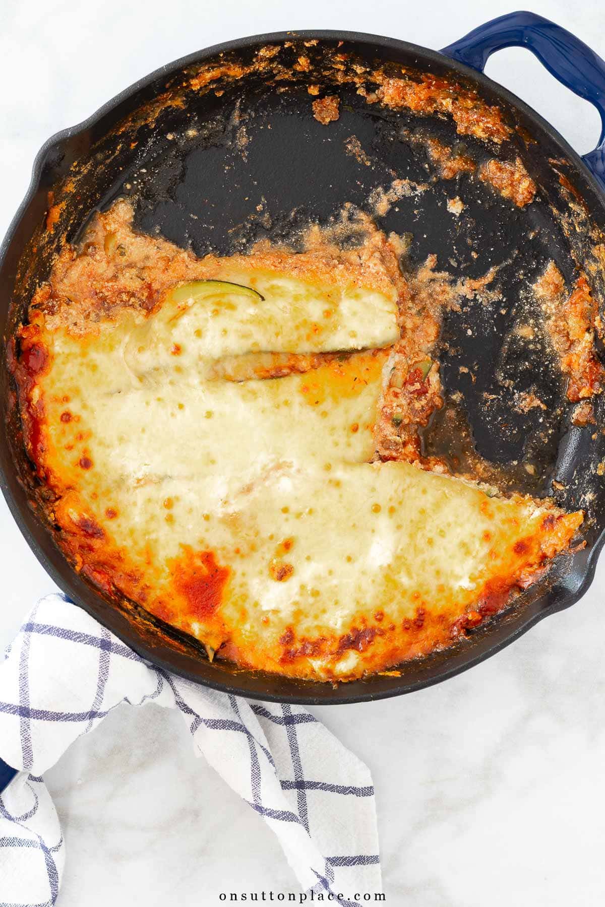 zucchini lasagna recipe in cast iron skillet