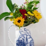 fall vignette ideas flowers in blue and white pitcher tall pin text box