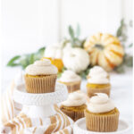 pumpkin snickerdoodle cupcakes recipe pin with text