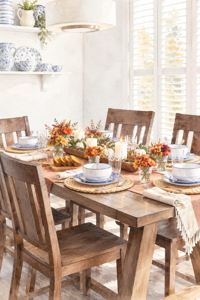 friendsgiving ideas table setting watercolor