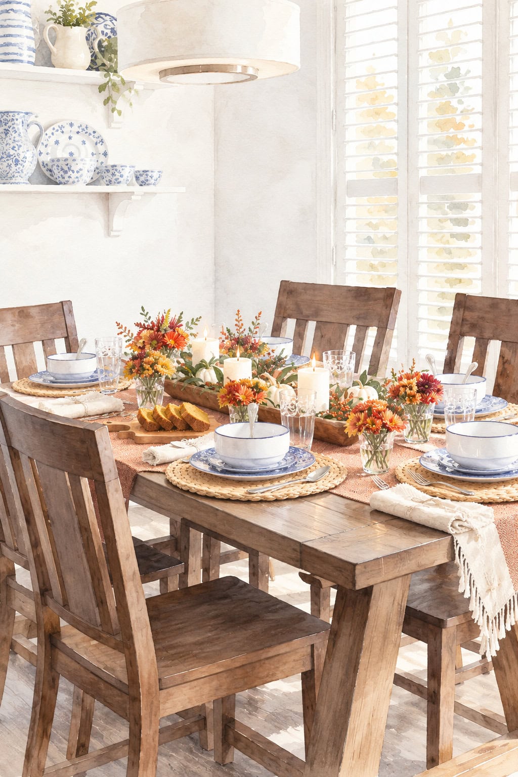 friendsgiving ideas table setting watercolor