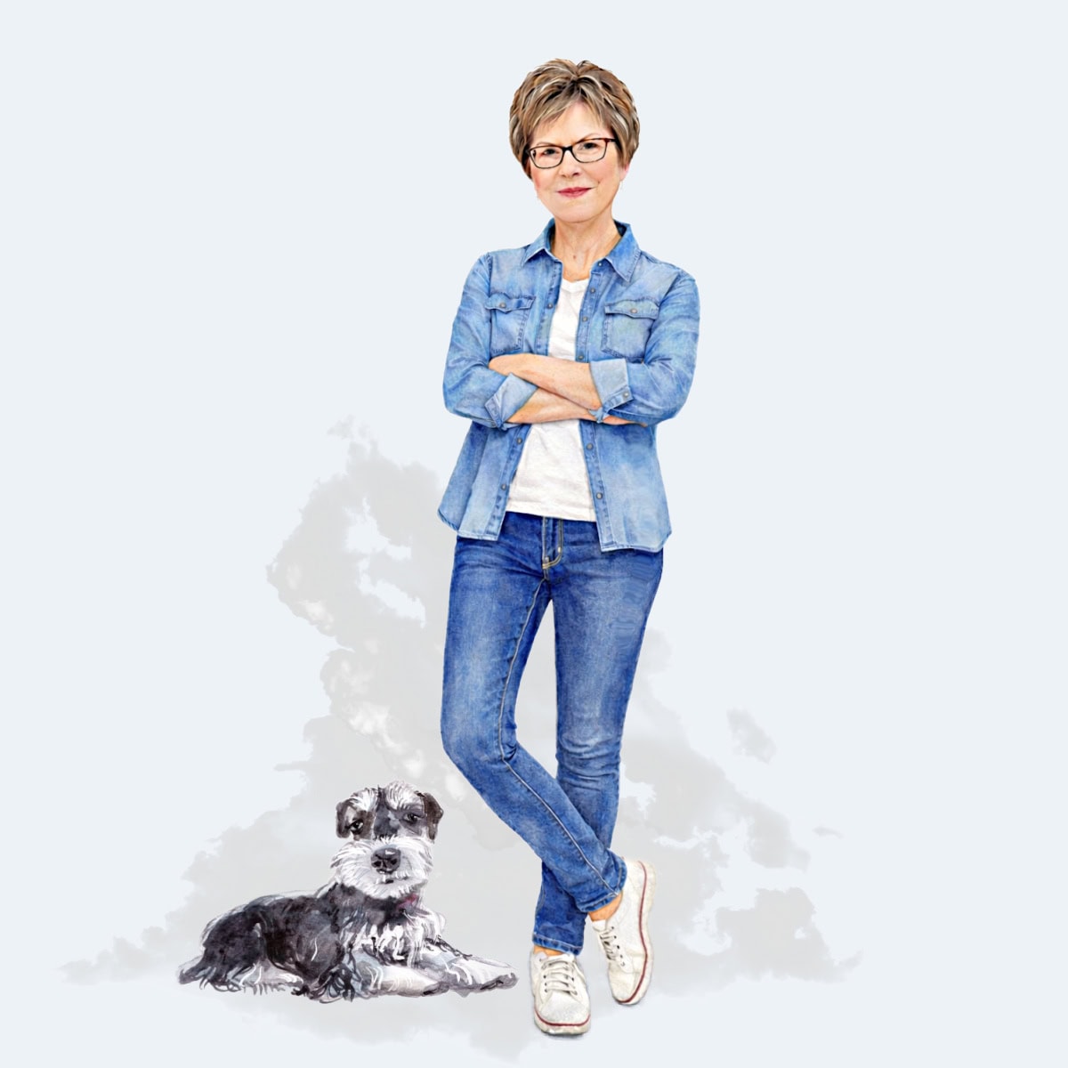 ann jeans blue shirt with millie blue background shading 2