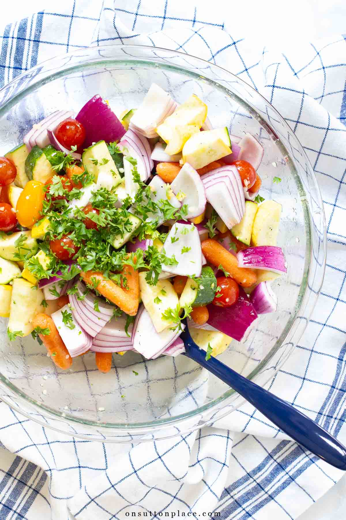 oven roasted vegetables recipe before baking in bowl