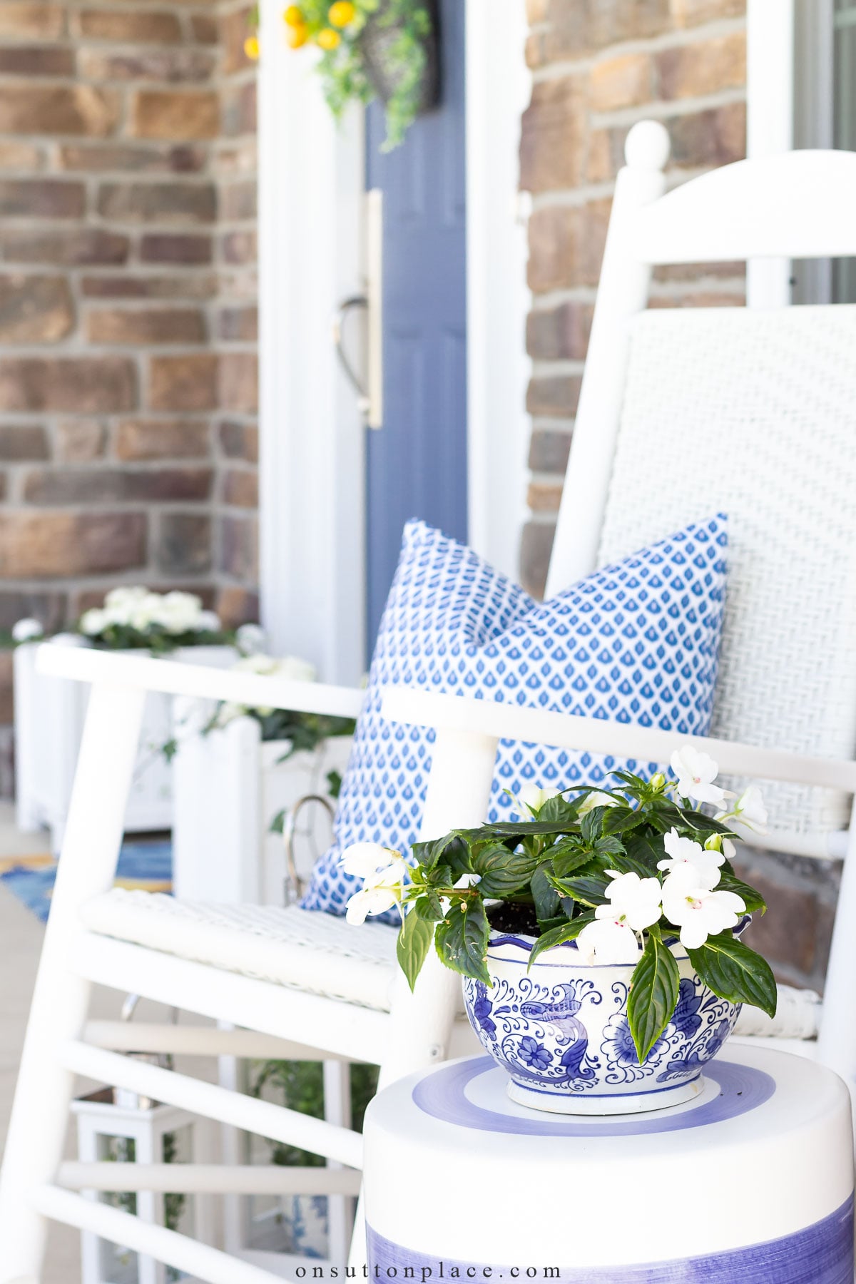 spring and summer porch decor blue and white hss