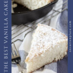 the best vanilla cake recipe pin with side text