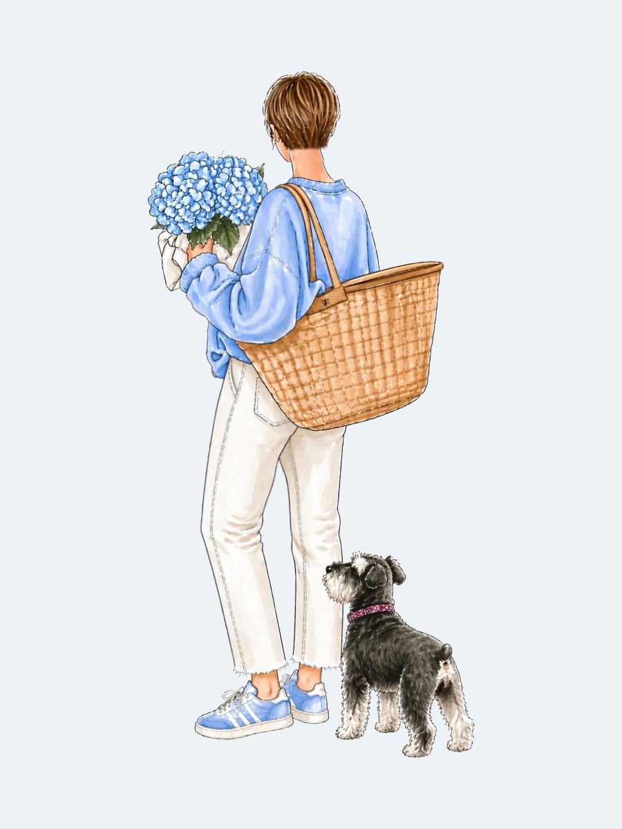 ann millie watercolor graphic tote bag hair cropped in back
