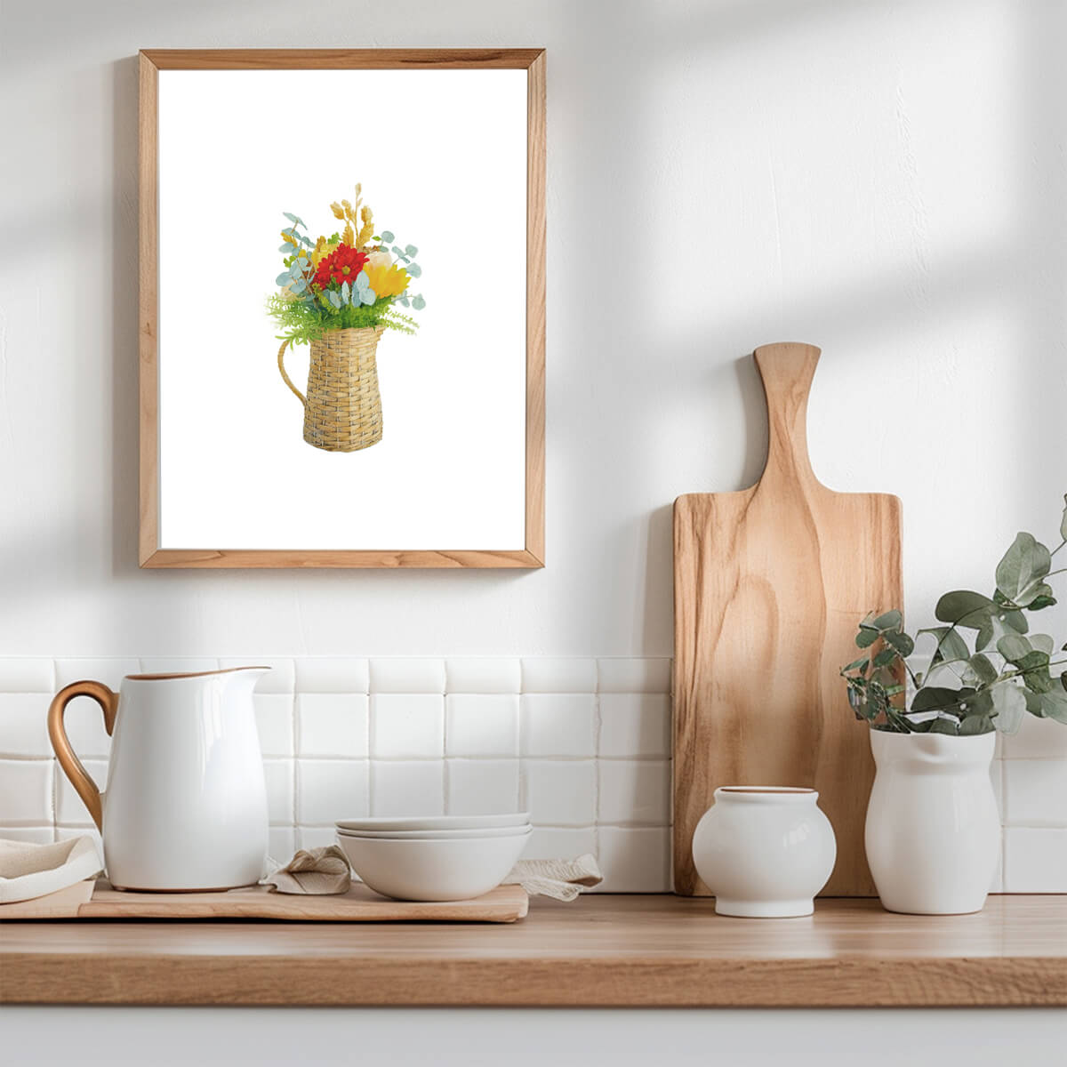 free fall printable in frame over kitchen counter wicker pitcher