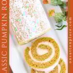 classic pumpkin roll recipe tall pin side text