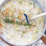 creamy chicken tortellini soup in dutch oven