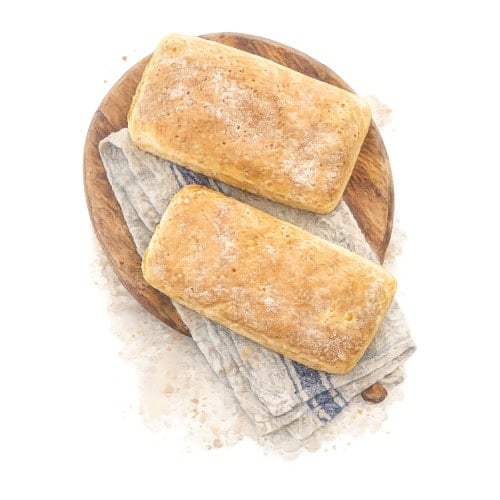 loaves of bread on wood board watercolor