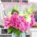 how to arrange garden flowers tall pin with outline text